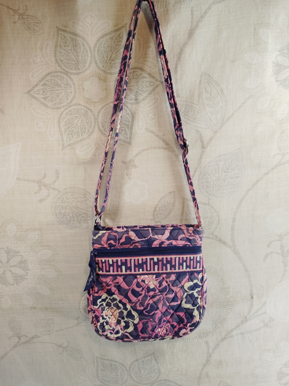 Vera Bradley Quilted Crossbody in Navy and Pink Floral Print